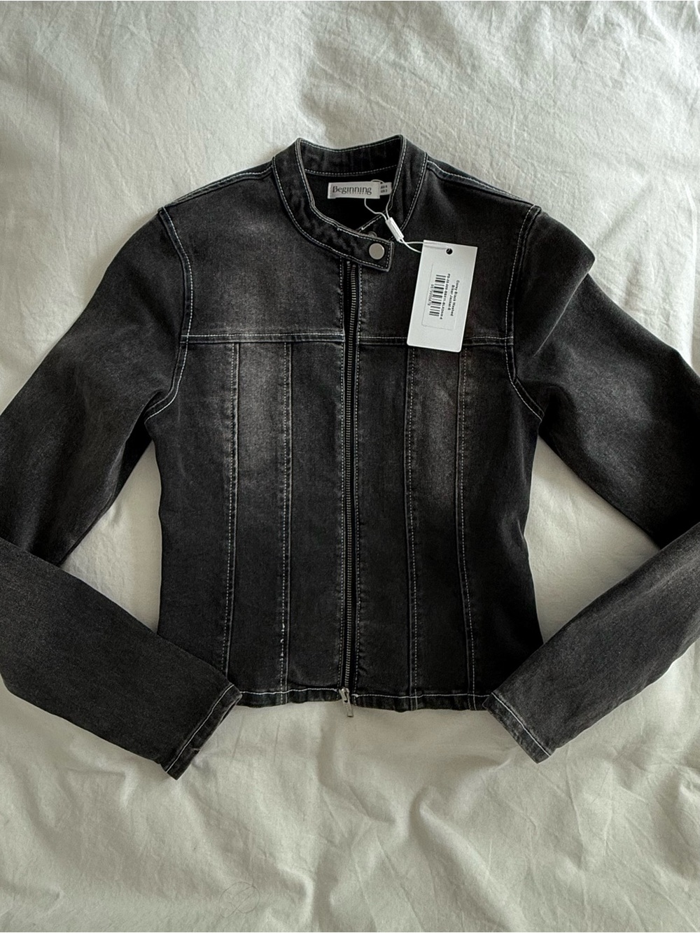 Beginning Boutique Black Washed Denim Moto Jacket - Picture 2 of 4
